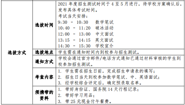 七宝德怀特高级中学(中外合作办学)选拔方式