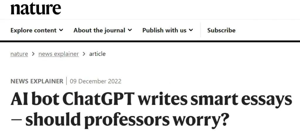 科学杂志《Nature》曾表示过对学生使用ChatGPT写论文的担忧。